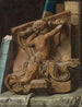 et trompe-l'œil-maleri af et bibliotek med et relief i terrakotta - Julien Léopold Boilly — visning af kunstværket