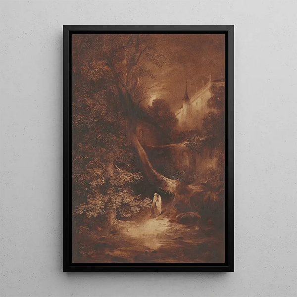 Julius Albert Elsasser - Moonlit Landscape with a Monk Walking near a Palace.webp