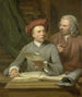 Selvportræt stående ved siden af kunstneren er hans far og lærer Jan Maurits Quinkhard 1688-1772 - Julius Henricus Quinkhard — visning af kunstværket