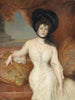 Portrait af en dame foran en rød fløjlsgardin - Julius Kraut — visning af kunstværket