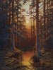 Solnedgang i skov - Julius Sergius Klever — visning af kunstværket