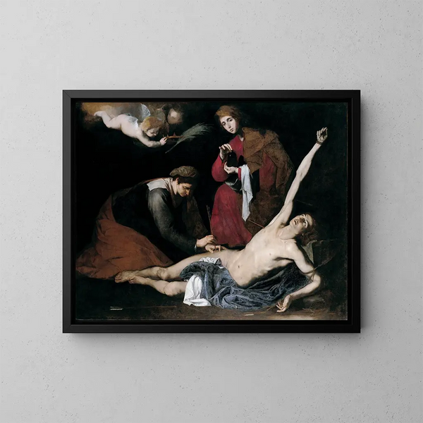 Saint Sébastien soignet af de hellige kvinder - Jusepe de Ribera — indrammet kunstværk på væggen