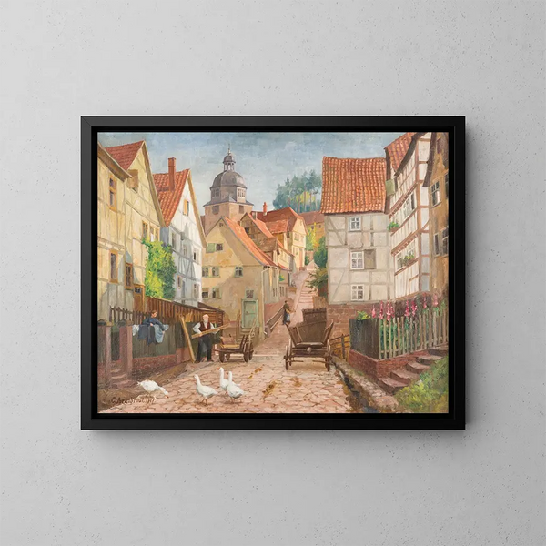 Allée i den historiske by Marburg - Karl Armbrust — indrammet kunstværk på væggen