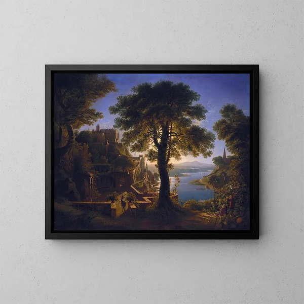 Château ved floden - Karl Friedrich Schinkel — indrammet kunstværk på væggen