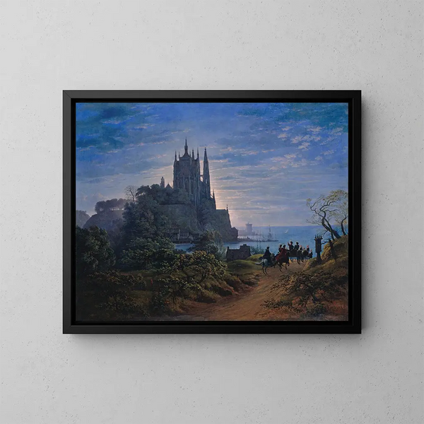 den gotiske kirke på en klippe ved havet - Karl Friedrich Schinkel — indrammet kunstværk på væggen