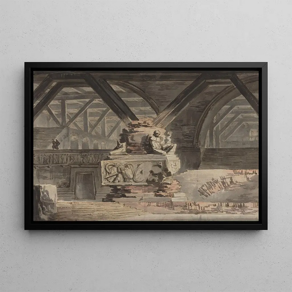 Scenografi: en gravkapelbue - Karl Friedrich Schinkel — indrammet kunstværk på væggen