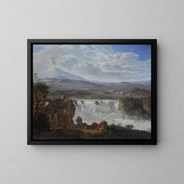 La cascade des Caracci nær Aderno ved foden af Mount Etna - Karl Gotthard Grass — indrammet kunstværk på væggen