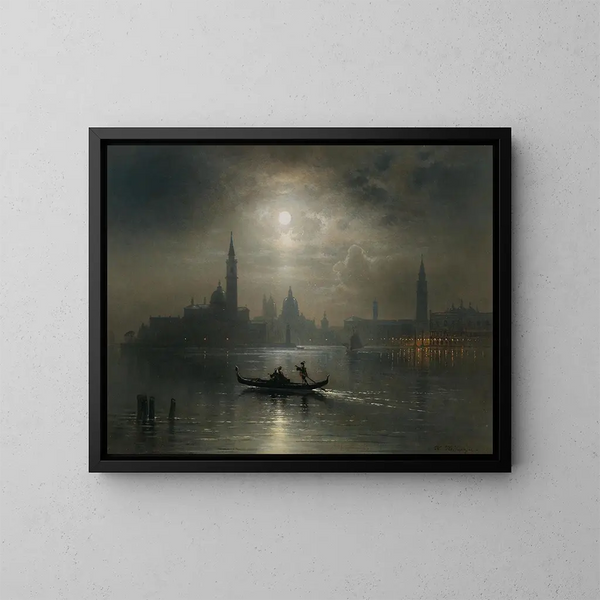 Venedig Maleri, fuldmåne over Santa Maria della Salute - Karl Heilmayer — indrammet kunstværk på væggen