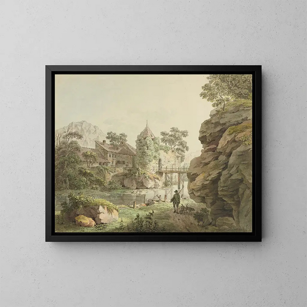 Vue du château de Zwingen sur la Birs - Karl Ludwig Zehender — indrammet kunstværk på væggen