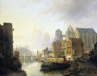 Kasparus Karsen - Imaginary View of a Riverside Town with Aachen Cathedral.webp