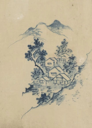 Katsushika Hokusai - Buildings nestled among trees in a mountain valley.webp