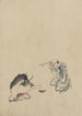 to mænd, der spiller et spil eller spiller om penge, måske med terninger - Katsushika Hokusai — visning af kunstværket