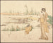 Kvinde og barn i en have, fragment af Den røde fiskemand - Katsushika Hokusai — visning af kunstværket