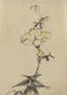 et gult blomsterbillede med knopper på en stilk over bladene - Katsushika Hokusai — visning af kunstværket