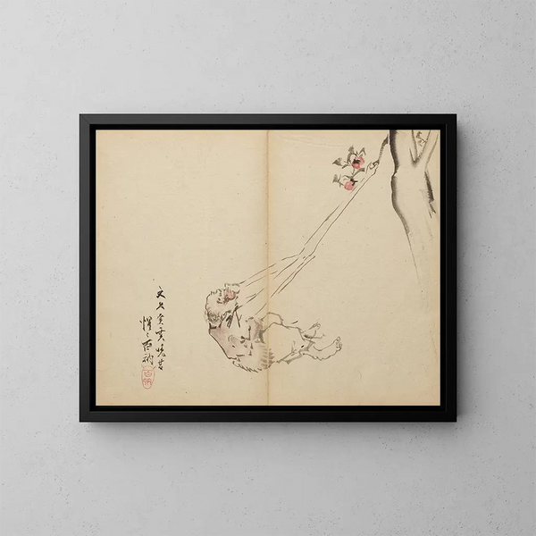 Les bras longs saisissant des fruits - Kawanabe Kyōsai — indrammet kunstværk på væggen