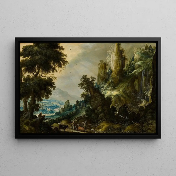Kerstiaen de Keuninck - Mountain Landscape with Waterfall.webp