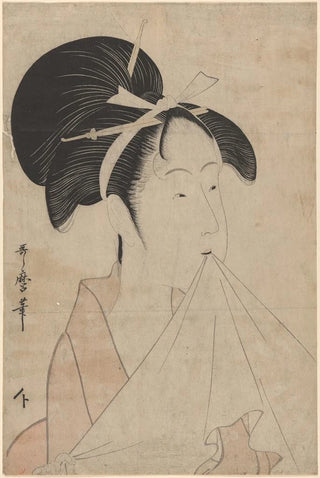 Kitagawa Utamaro - Head of Woman Holding Towel in Her Mouth.webp
