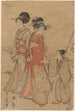to kvinder, der går ved en bæk, ledet af en dreng - Kitagawa Utamaro — visning af kunstværket