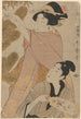 Kvinde og mand, der skærer grene af nytårspine - Kitagawa Utamaro — visning af kunstværket