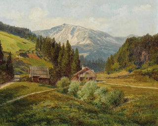 Konrad Petrides - View of an Alpine Pasture the Schneeberg in the background.webp