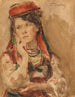 Portrait af en ung kvinde i traditionelt tøj - Konstantin Egorovich Makovsky — visning af kunstværket