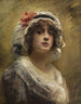 Portrait af en ung pige med en hvid stofkasket - Konstantin Makovsky — visning af kunstværket