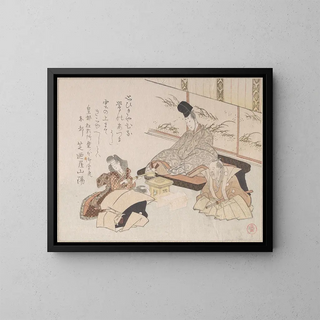 Kubo Shunman - Nobleman Receiving a Kyoka Humorous Poem from Shibanoya Sanyo a Master of Kyoka.webp