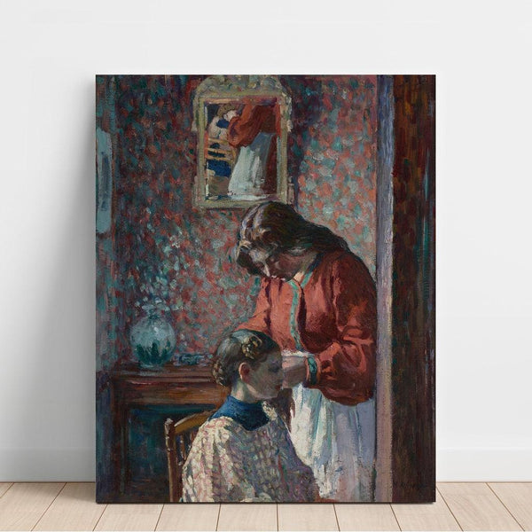 Reproduktion af maleriet La Coiffure (Mme Lebasque Hårklæder sin datter) - Henri Lebasque
