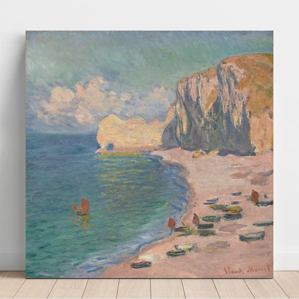 Reproduktion af maleriet La Plage et la Falaise d'Amont - Claude Monet