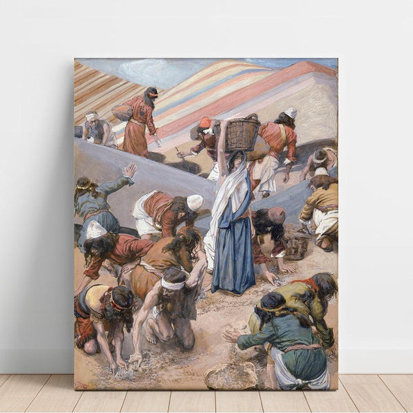 Reproduktion af maleriet James Tissot maleri "Indsamlingen af manna"