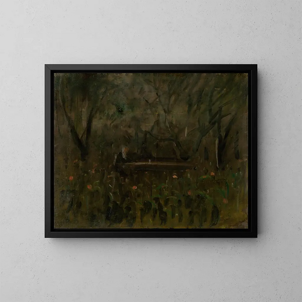 I haven ved bordet - Ladislav Mednyánszky — indrammet kunstværk på væggen