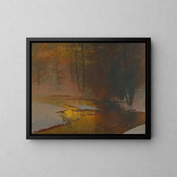 Rivière enneigée au coucher du soleil - Ladislav Mednyánszky — indrammet kunstværk på væggen
