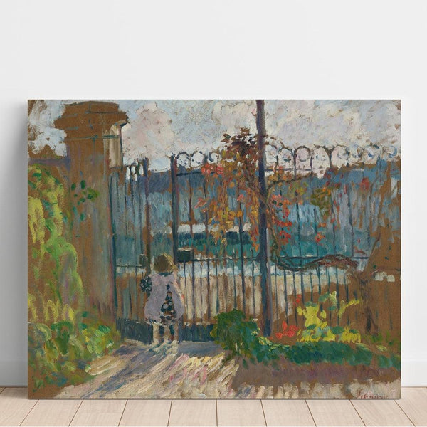 Reproduktion af maleriet Lagny-maleri, Nono ved Gitteret i Haven - Henri Lebasque
