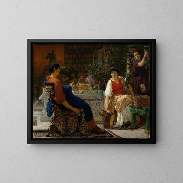 Forberedelser til festlighederne Den blomsterkrans - Lawrence Alma-Tadema — indrammet kunstværk på væggen