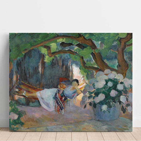 Reproduktion af maleriet Le Pradet, Ung Kvinde i Hængekøje (Nono) - Henri Lebasque