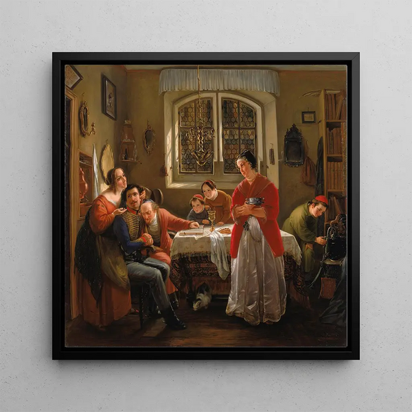 Moritz Daniel Oppenheim - The Return of the Volunteer from the Wars of Liberation to His Family Still Living in Accordance with Old Customs.webp