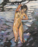 Kvinde stående, der bader - Leo Putz — visning af kunstværket