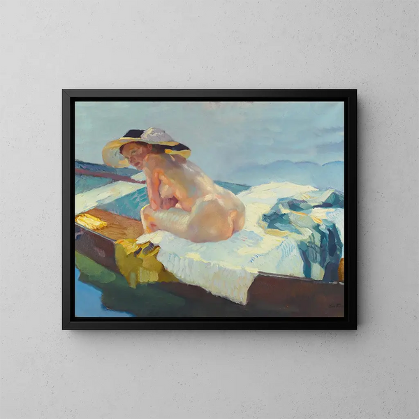 I kanoen - Leo Putz — indrammet kunstværk på væggen