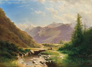 Leopold Heinrich Vscher - Shepherds Resting in a Vast Mountain Landscape.webp