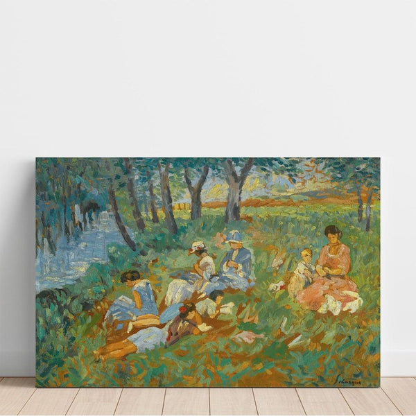 Reproduktion af maleriet Les Andelys, familien Lebasque ved vandkanten - Henri Lebasque