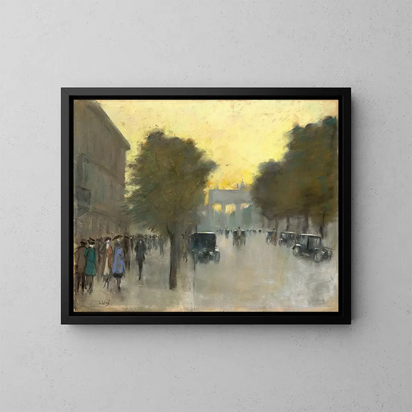 Under lindetræerne med udsigt til Brandenburger Tor - Lesser Ury — indrammet kunstværk på væggen