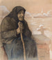 en gammel kvinde med en stok - Lilly Walther — visning af kunstværket
