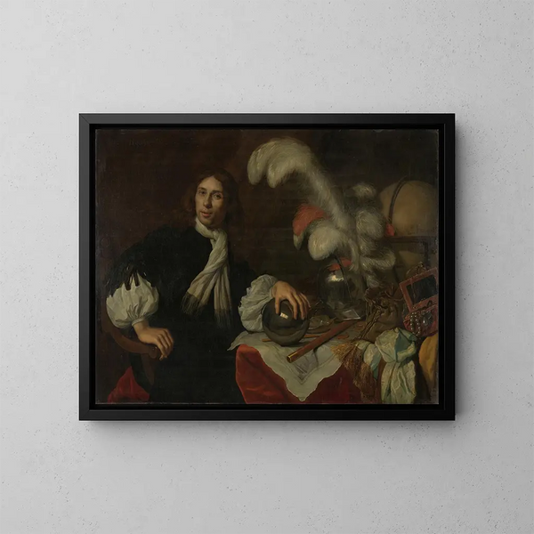 Posthumt portræt af Aucke Stellingwerff, admiral af Friesland, dræbt i 1665 i Lowestoft af en kanonskud - Lodewijk van der Helst — indrammet kunstværk på væggen