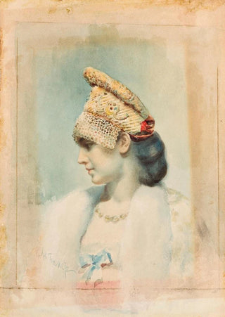 Lon Bakst - Portrait of a Girl Wearing a Kokoshnik in Profile.webp