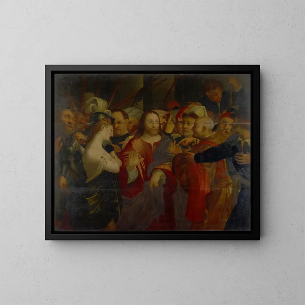 Le Christ et la femme adultère - Lorenzo Lotto — indrammet kunstværk på væggen
