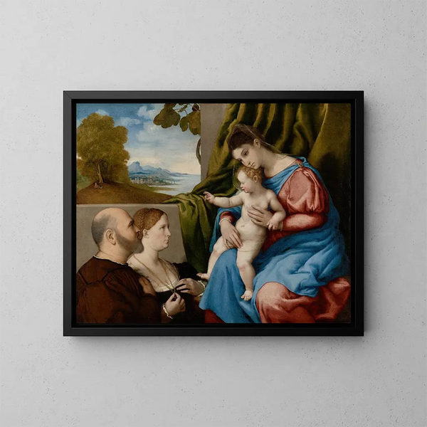 Jomfru med barnet med to donorer - Lorenzo Lotto — indrammet kunstværk på væggen
