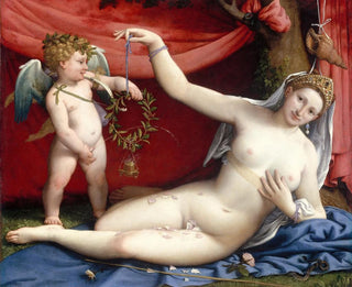 Vénus og Cupido - Lorenzo Lotto — visning af kunstværket