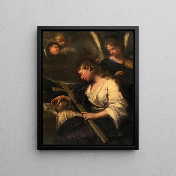 Lorenzo Pasinelli - The penitent Mary Magdalene accompanied by an angel playing a violin behind.webp