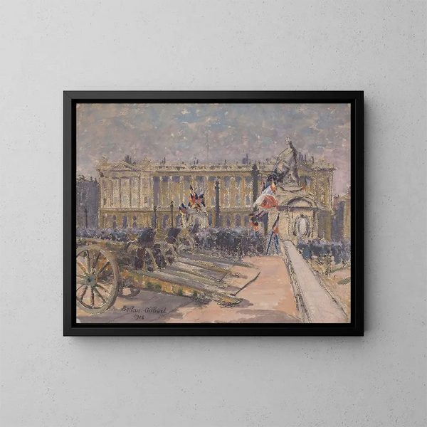 maleriet La place de la Concorde le jour de l'Armistice, le 11 novembre 1918 - Louis-Gilbert Bellan — indrammet kunstværk på væggen