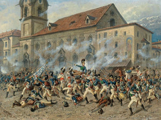 Louis Braun - Karl Freiherr von Ditfurth fighting the Tyroleans in front of the Hospital Church in Innsbruck.webp